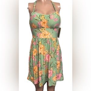 Light Green Floral Crochet Padded Retro Mini Sun Dress Party Casual Date Beach S